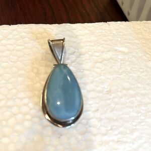 Blue Larimar and  Sterling Silver Teardrop Pendant Statement Bold Big Pendant